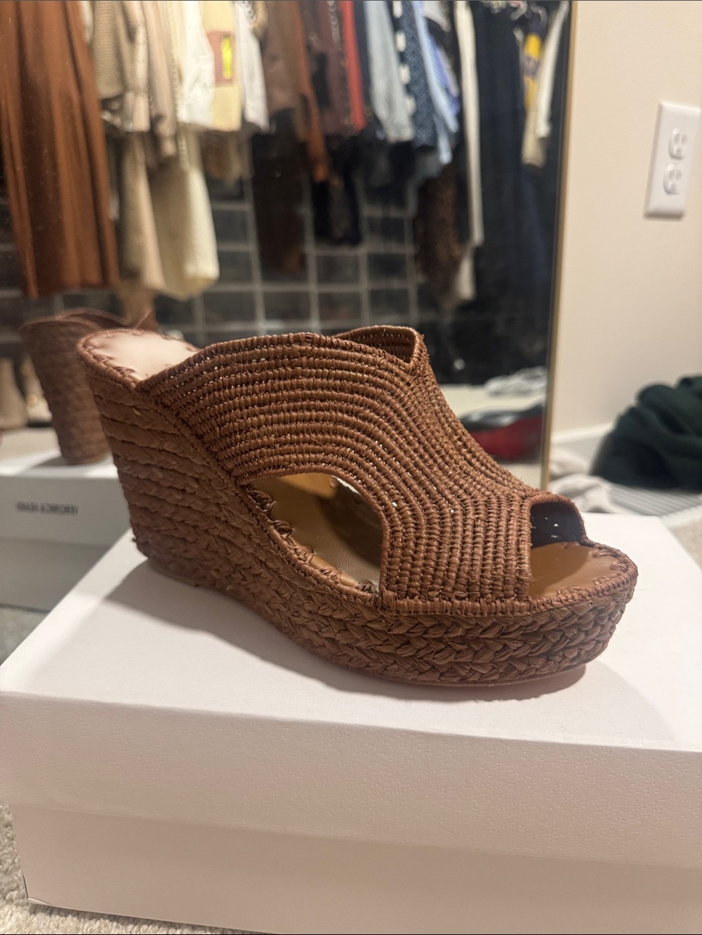 Steve Madden Brown Woven Peep-Toe Platform Wedges